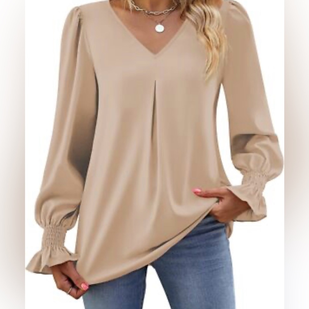 Beige V-Neck Blouse